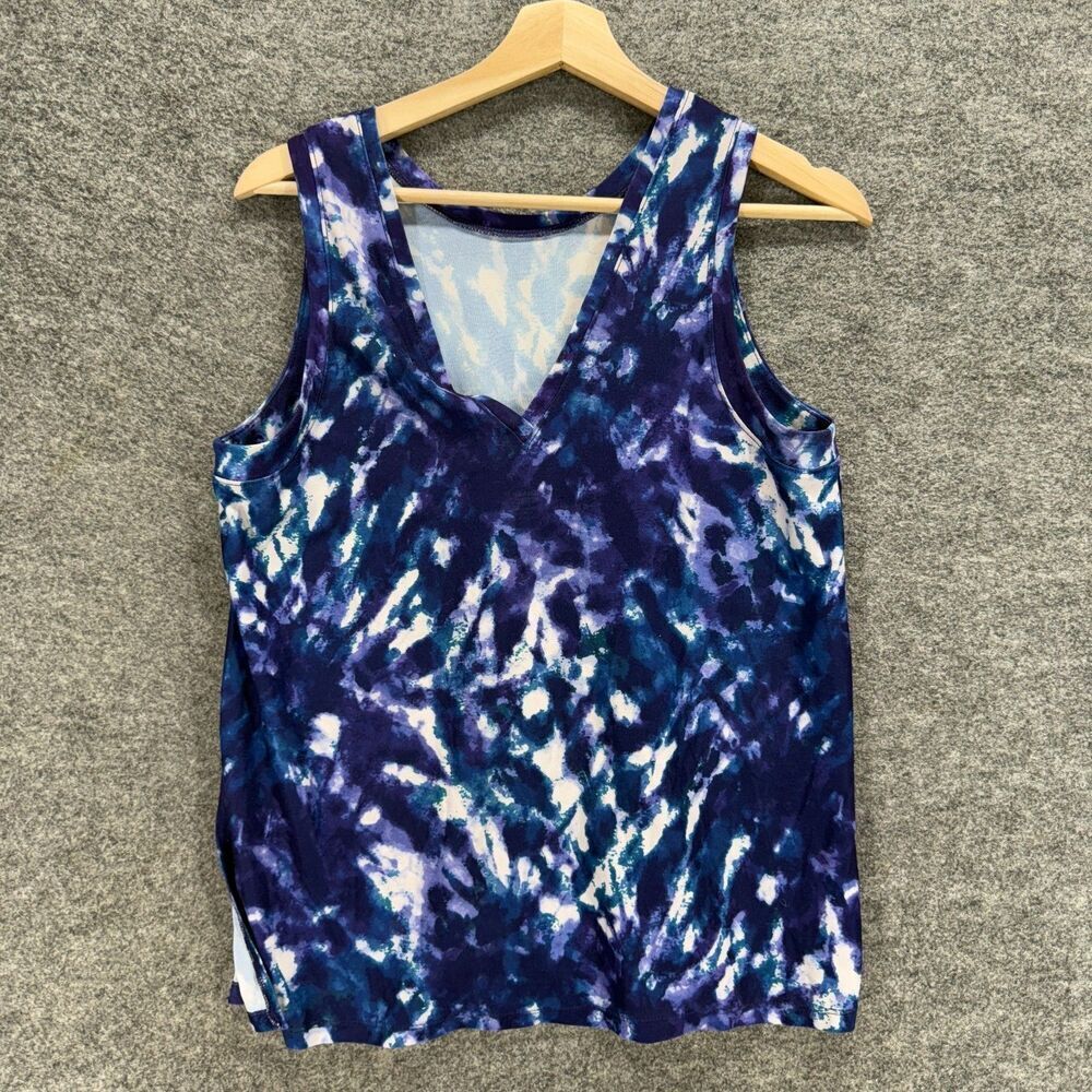 Unbranded Blouse Women M Medium Blue Colorblock Sleeveless V-Neck Wide Strap
